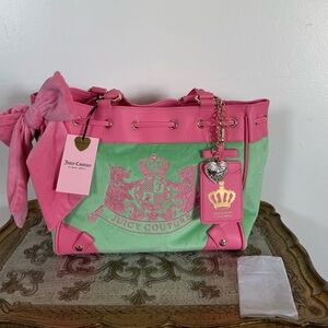 NWT Juicy Couture Classic Scottie Dogs Daydreamer Tote Purse Retro Green Pink